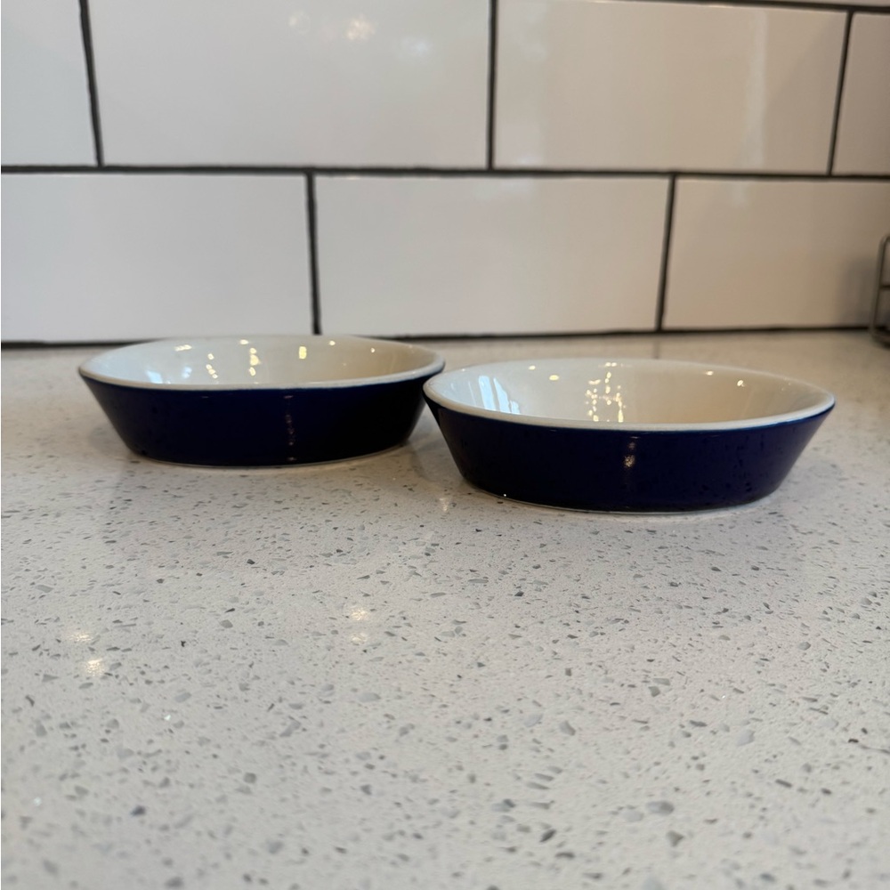 Set of 2 Vintage Hall Pottery 570 ½ Blue Casserole Baking Dishes – 6” x 4”